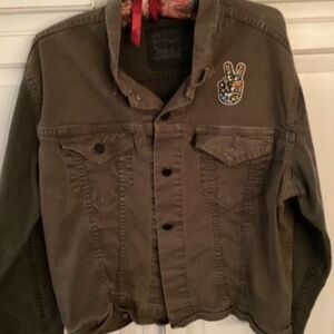 Levi Stauss Customed Jean Jacket Sz M Two Tone Green Stay Trippy Little Hippy Pa